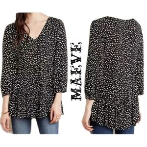 Maeve Anthropologie Womens Lila Tiered Tunic Top Sz S Black White Abstract
